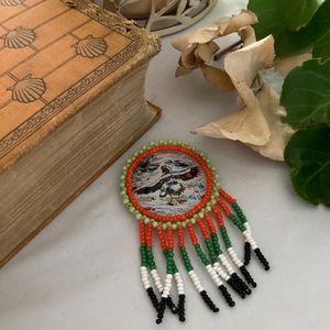 Vintage 1970’s mini dream catcher pendant with beaded fringe